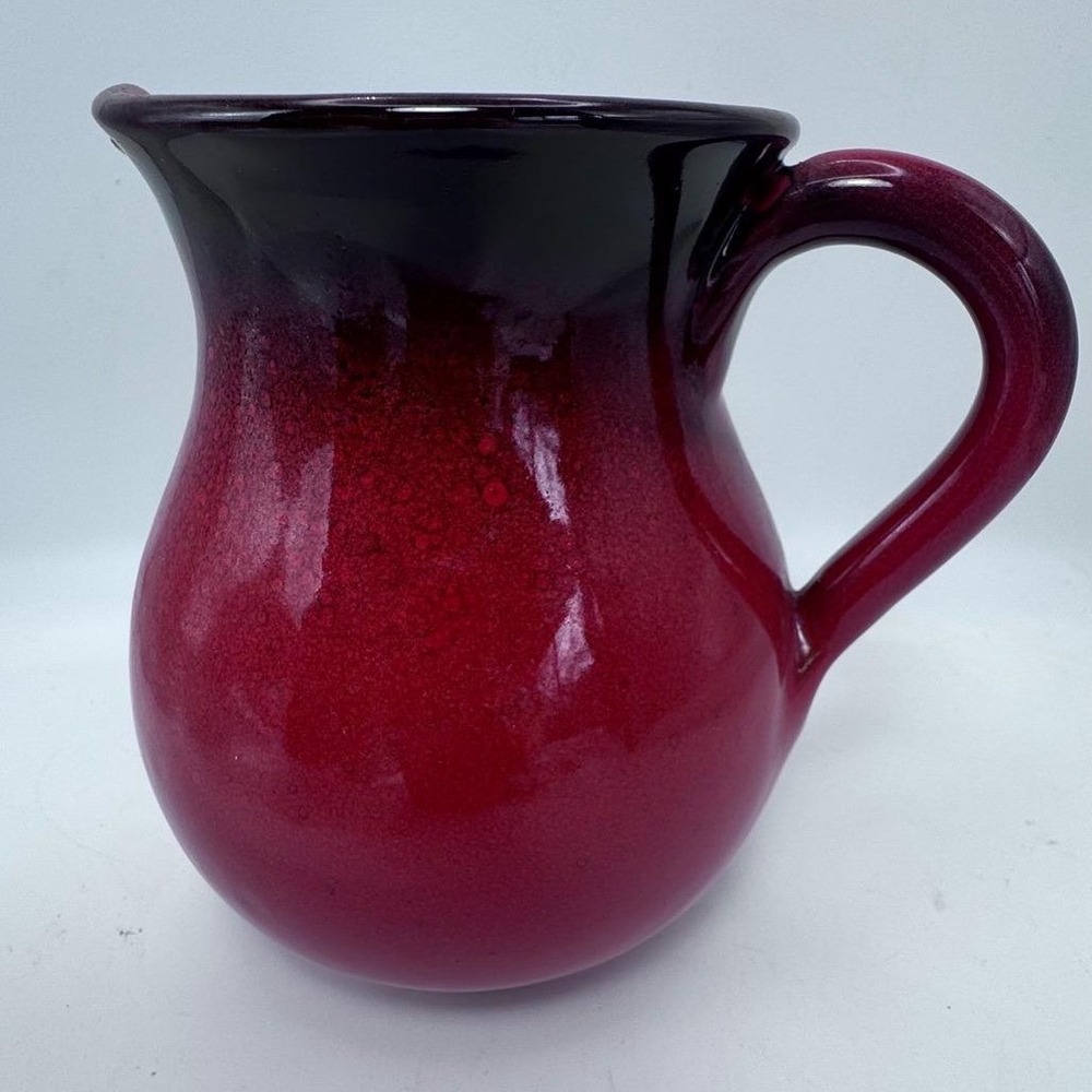 Vintage‎ Made in Italy Ceramic Pitcher Red Burgundy Ombre Crackle Glaze 5 inch